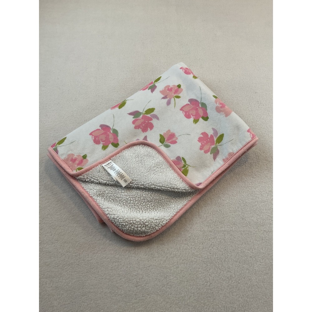 Bundles Baby Place Blanket Pink Floral Rose Sherpa White 30x38